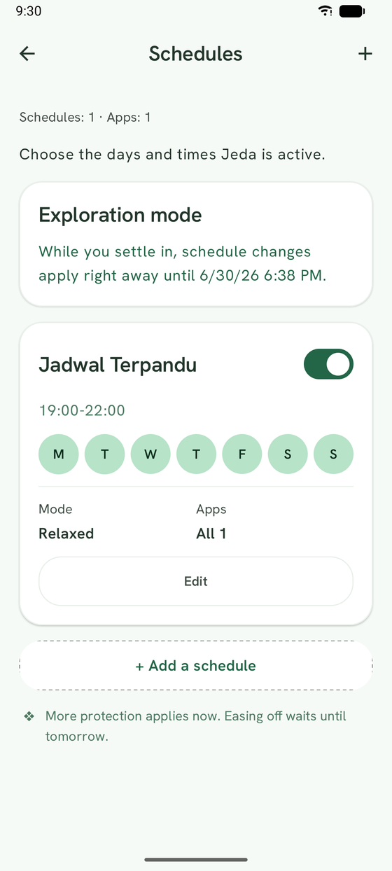 Setting an active schedule in Jeda