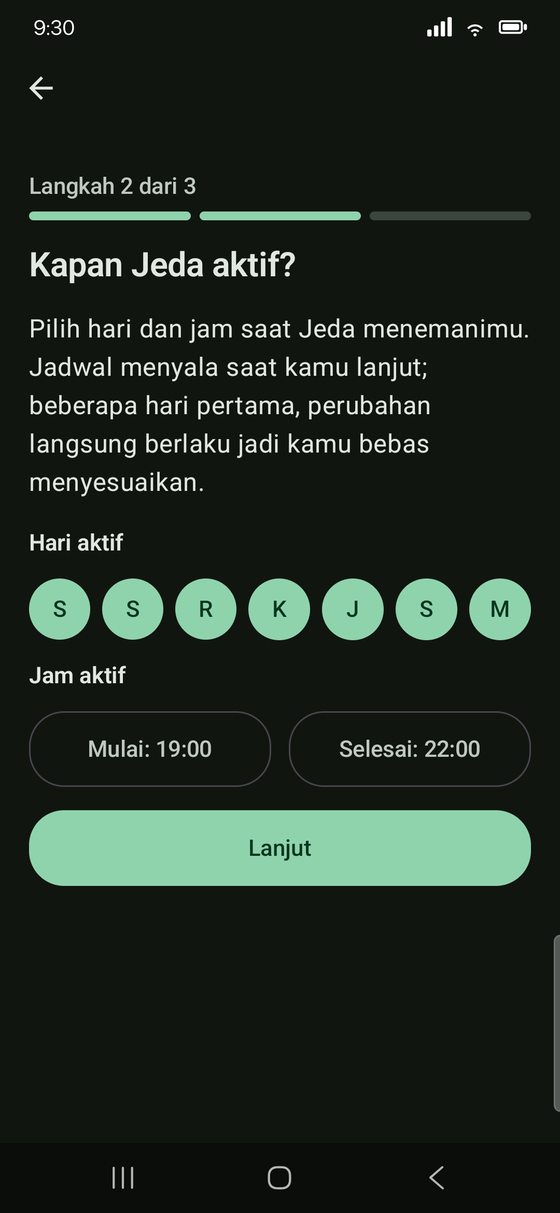 Setel jadwal aktif